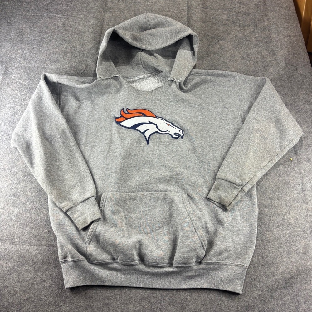Denver Broncos Embroidered Logo Pullover Hoodie Heather Gray Mens Large L